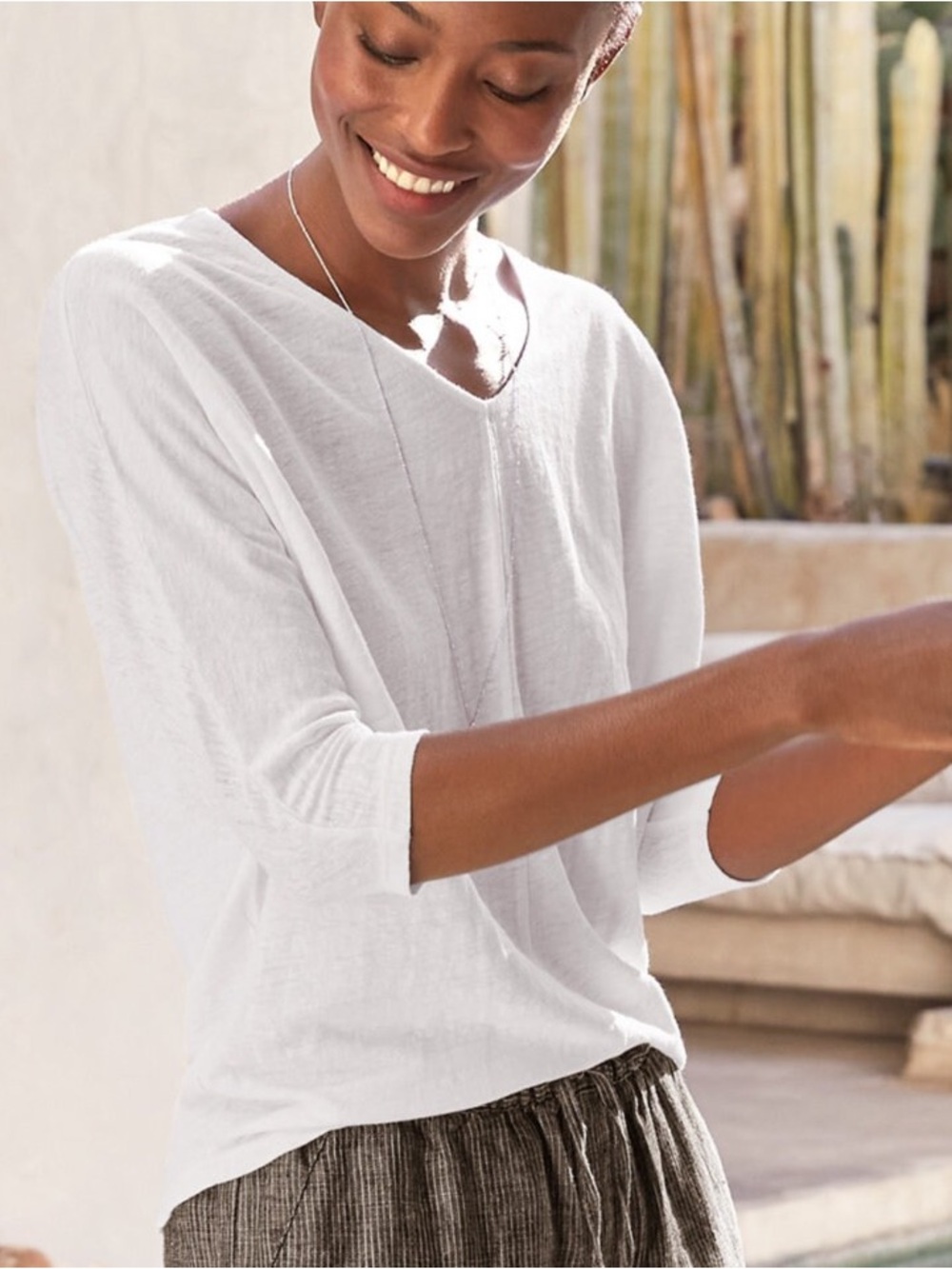 Garnet Hill Organic Linen Batwing Tee in Ivory XL Extra Large Relaxed Lagenlook
